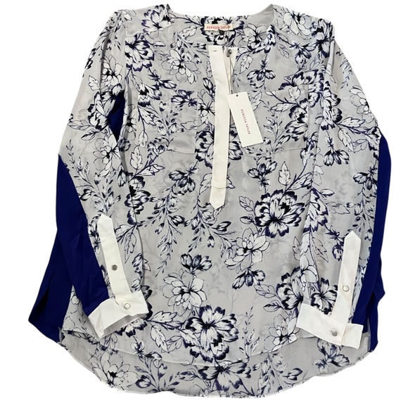 Rebecca Taylor Blue Floral 100% Silk Blouse - Size 6 - Picture 5 of 11
